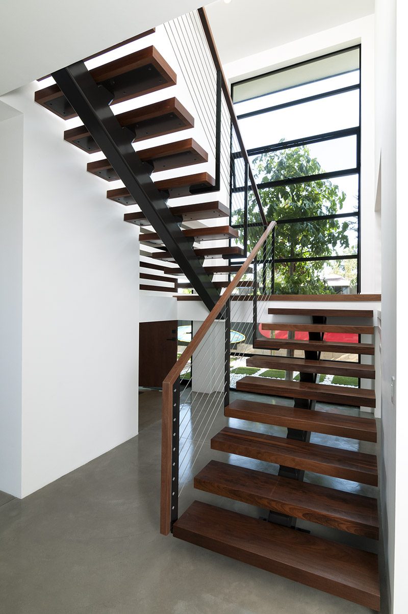 Modern staircase with wood treads